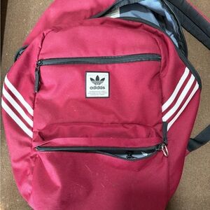Adidas Burgundy Backpack with White Stripes
